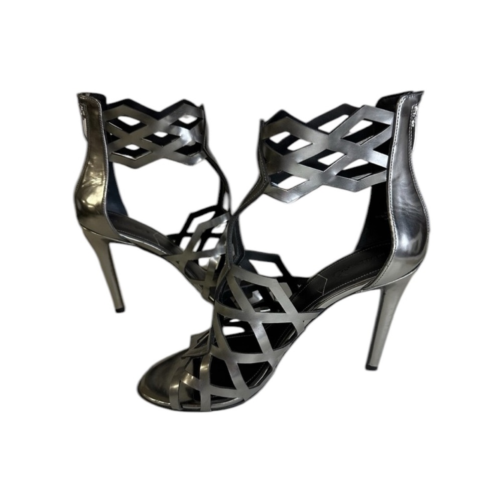 Kendall & Kylie Elena Metallic Silver Cutout Caged Sandal Stiletto Heels Size 10
